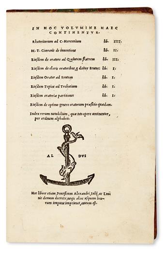 CICERO, MARCUS TULLIUS. In hoc volumine haec continentur. Rhetoricorum . . . lib. IIII.  1514 [with preliminaries from 1521 edition]